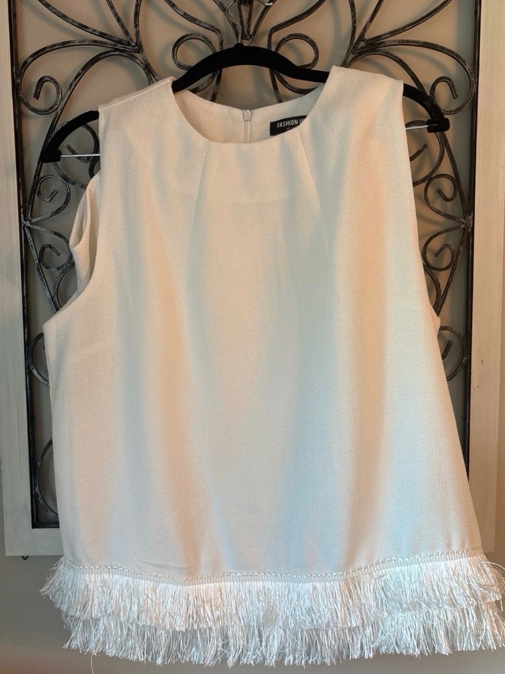 Fashion Bug White Sleeveless Fringe Hem Top